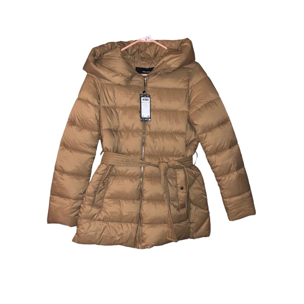 Vero moda tan puffer jacket with hood size XS NWT